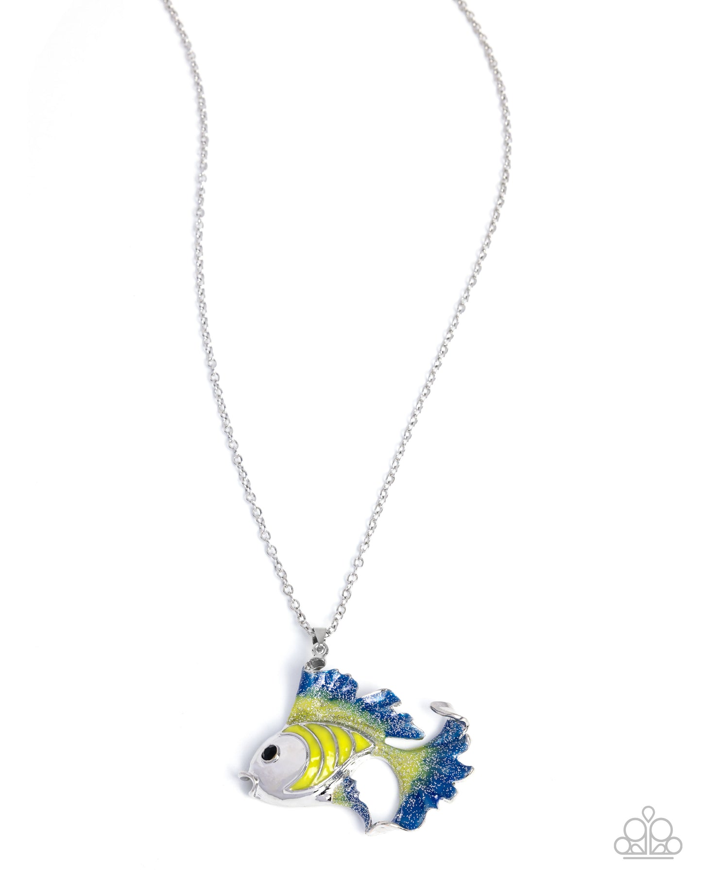 Flashy Fish - Yellow & Blue, Silver Fish Pendant Necklace - Paparazzi Accessories