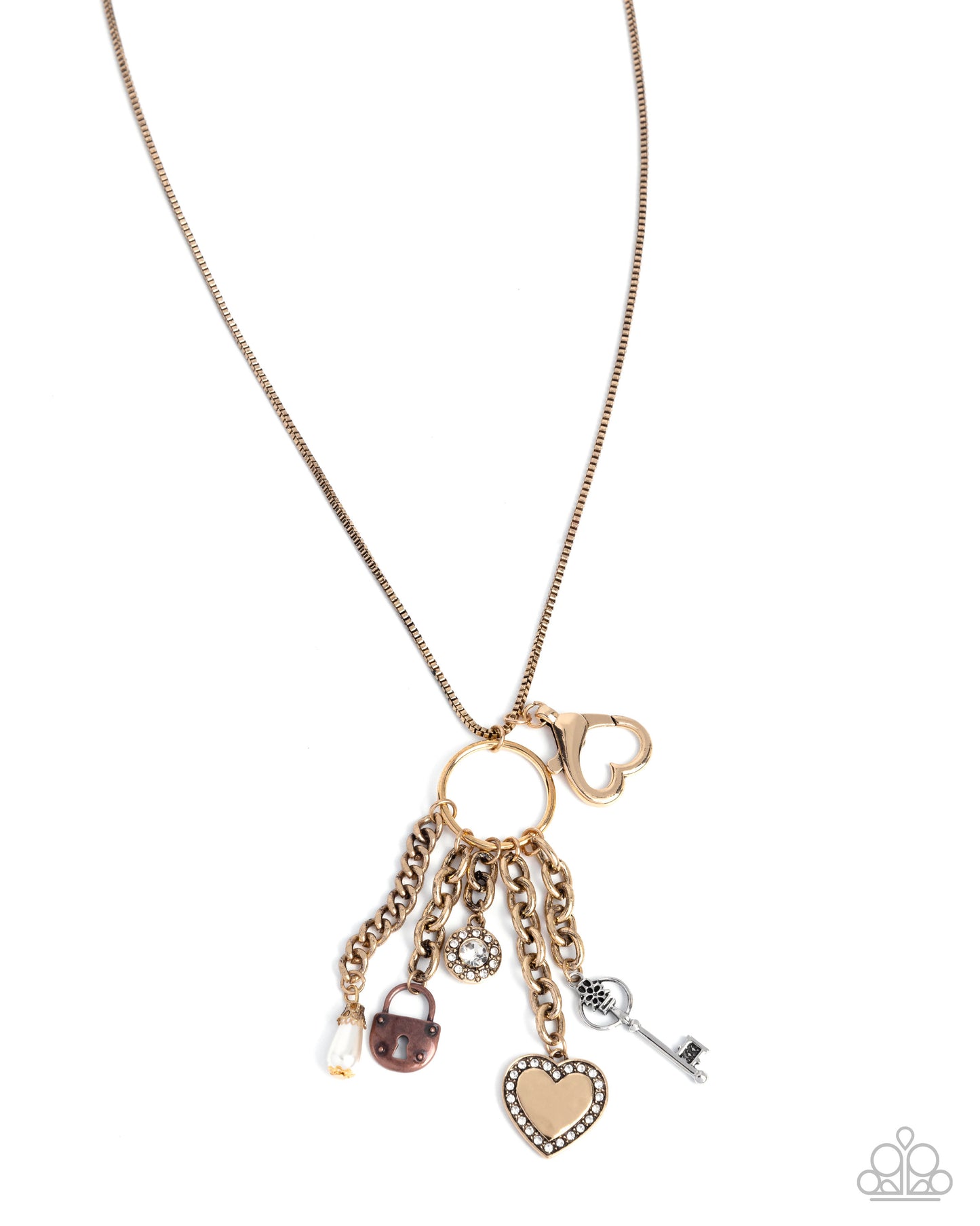 Key Exchange - Gold Heart, Copper Padlock, Silver Key Lanyard - Paparazzi Accessories
