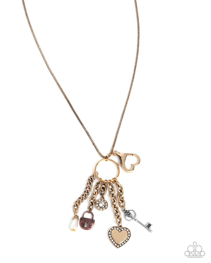 Key Exchange - Gold Heart, Copper Padlock, Silver Key Lanyard - Paparazzi Accessories