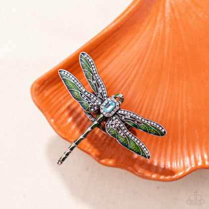 Dragonfly Delivery - Copper - Green Enamel Blue Rhinestone Ring - Paparazzi Accessories