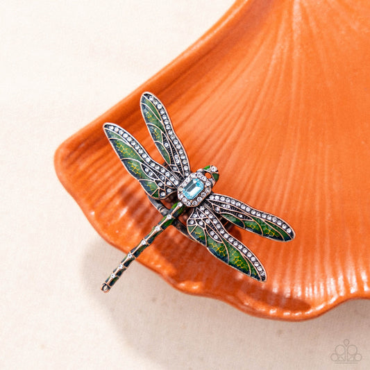 Dragonfly Delivery - Copper - Green Enamel Blue Rhinestone Ring - Paparazzi Accessories