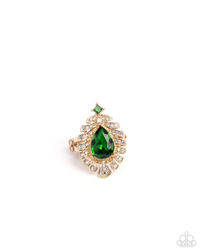 Extended Elite - Green Rhinestone Gold Ring - Paparazzi Accessories