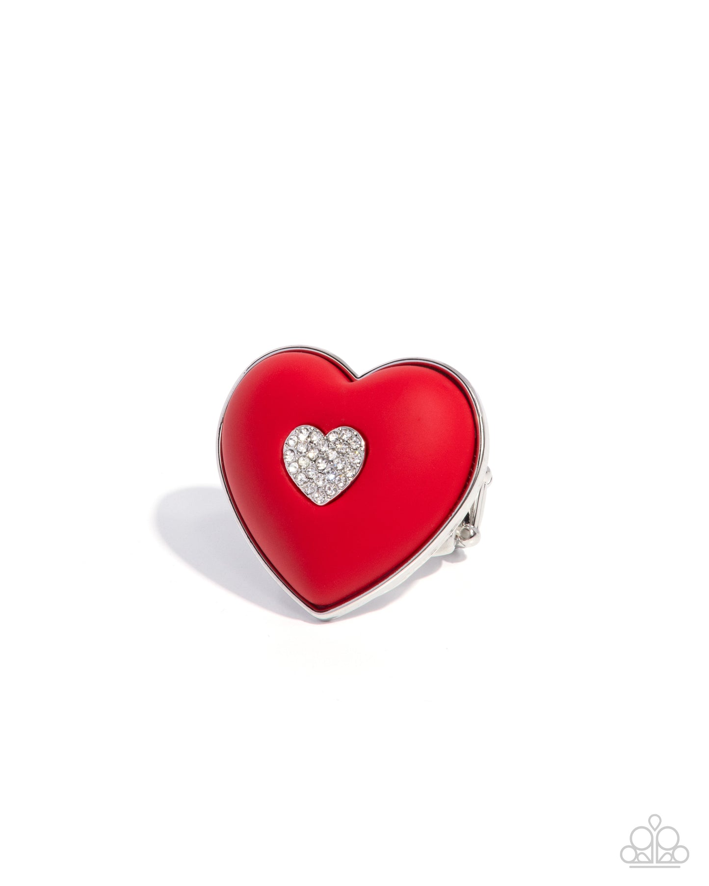 As Long As Youre Mine - Red Acrylic Heart White Rhinestone Silver Ring - Paparazzi Accessories