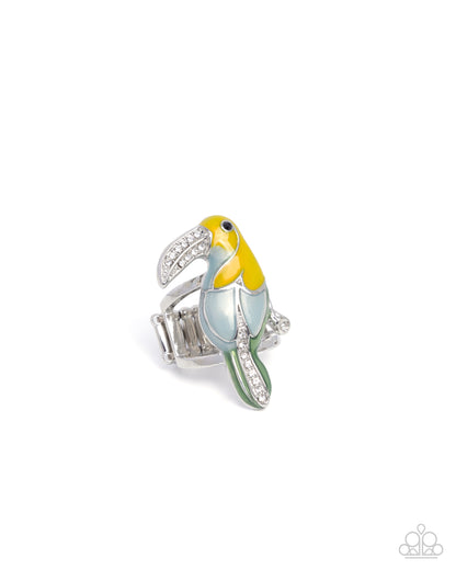 Twinkling Toucan - Yellow Enamel Silver Bird Ring - Paparazzi Accessories