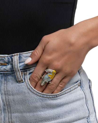 Twinkling Toucan - Yellow Enamel Silver Bird Ring - Paparazzi Accessories