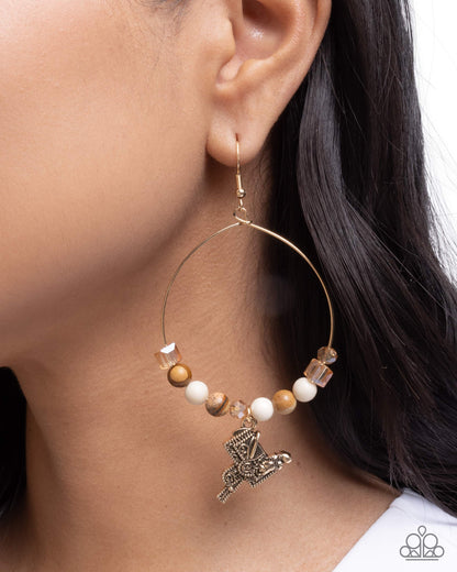 Saddle Showcase - Brown & White Stone, Gold Hoop Fishhook Earrings - Paparazzi Accessories