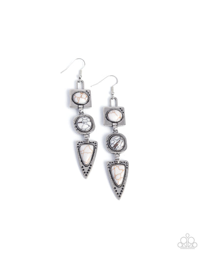 Rustic Reputation - White Marbled Stone Silver Fishhook Earrings - Paparazzi Accessories