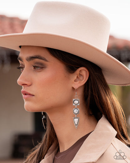 Rustic Reputation - White Marbled Stone Silver Fishhook Earrings - Paparazzi Accessories