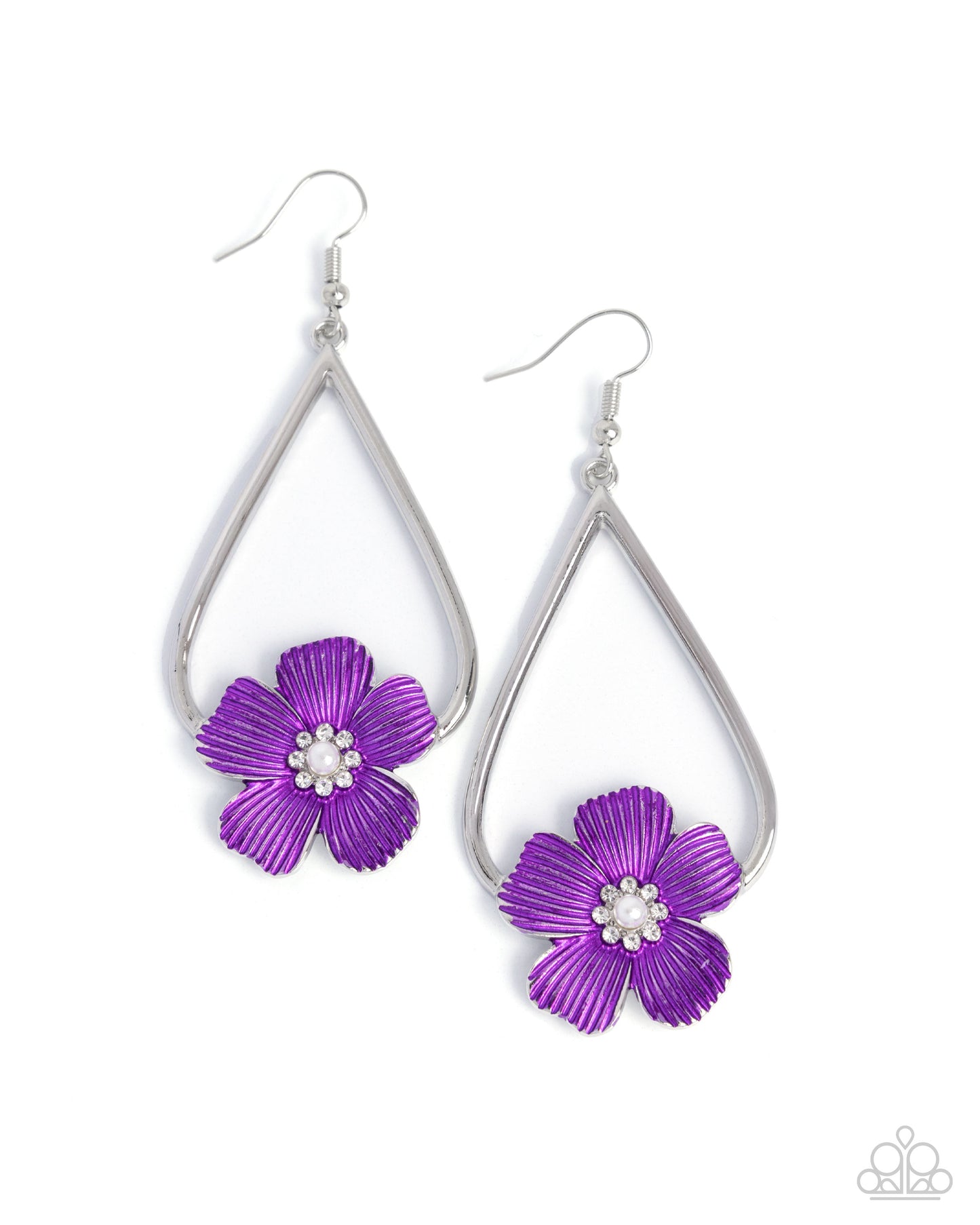 Tropical Teardrop - Purple Painted Flower, Silver Teardrop Fish Hook Back Earrings - Paparazzi Accessories