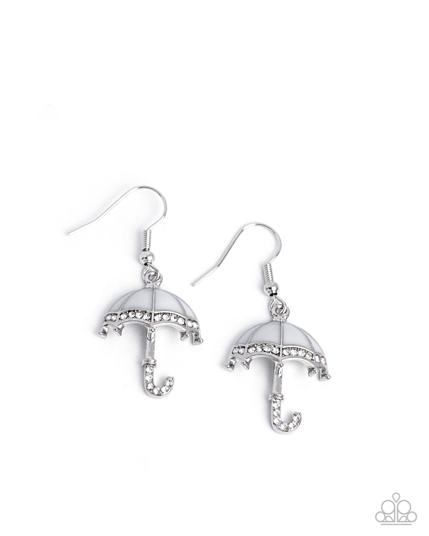 Unrivaled Umbrella - White Enamel Silver Fishhook Earrings - Paparazzi Accessories