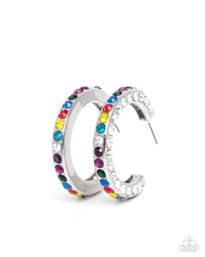 High-Level Haute - Multi Rhinestone, Silver Hoop Earrings - Paparazzi Accessories