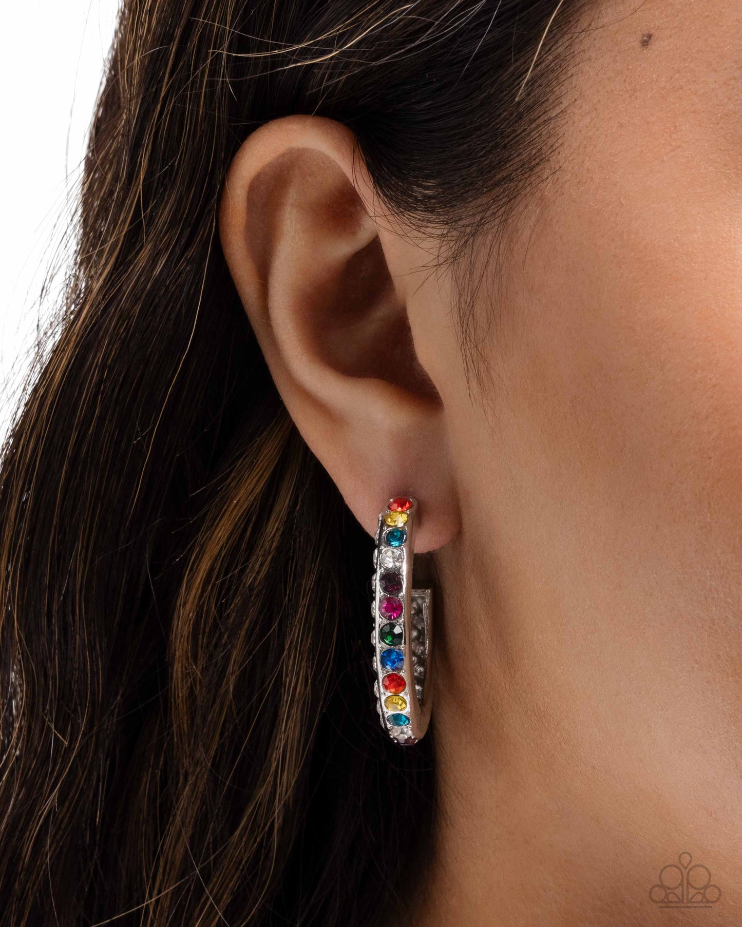High-Level Haute - Multi Rhinestone, Silver Hoop Earrings - Paparazzi Accessories