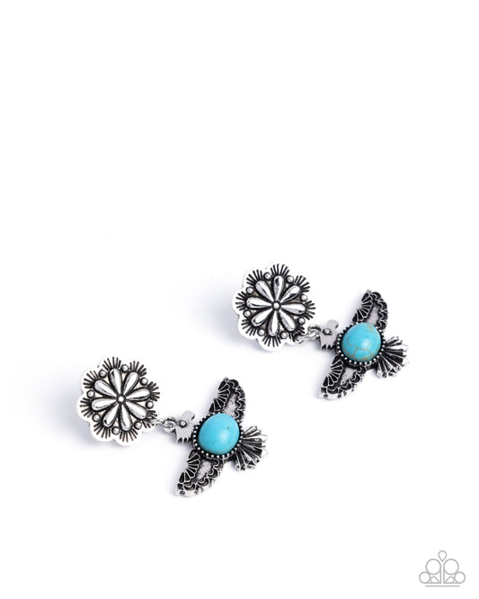 Eagle Excitement - Blue Turquoise Crackle Stone, Silver Earrings - Paparazzi Accessories