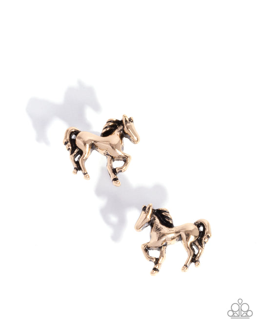 Stallion Selfie - Gold Post Back Earrings - Paparazzi Accesorries