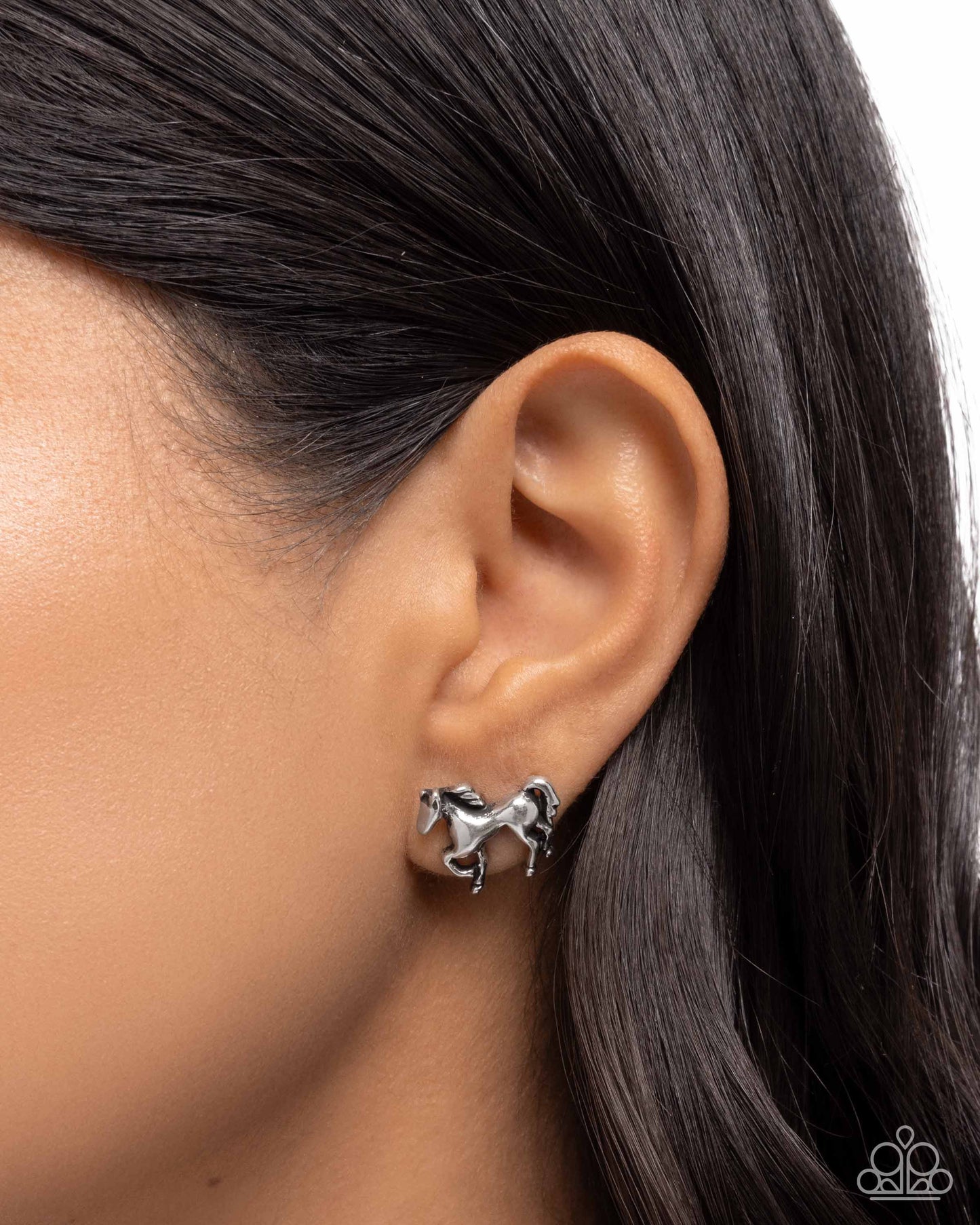Stallion Selfie - Silver Horse Postback Earrings - Paparazzi Accessories