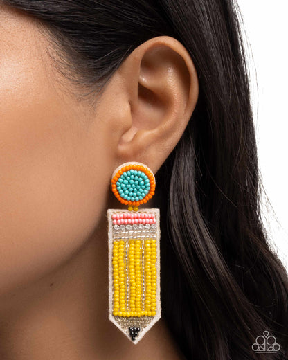 Phenomenal Pencil - Yellow, Orange, Blue, Pink, Black Seed Bead Post Earrings - Paparazzi Accessories