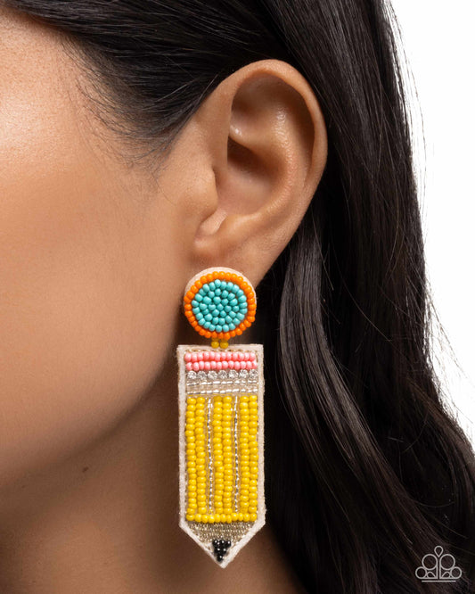 Phenomenal Pencil - Yellow, Orange, Blue, Pink, Black Seed Bead Post Earrings - Paparazzi Accessories