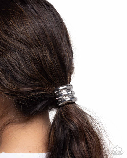 Crimped Celebrity - Silver Metal Elastic Hair Tie - Paparazzi Accessories