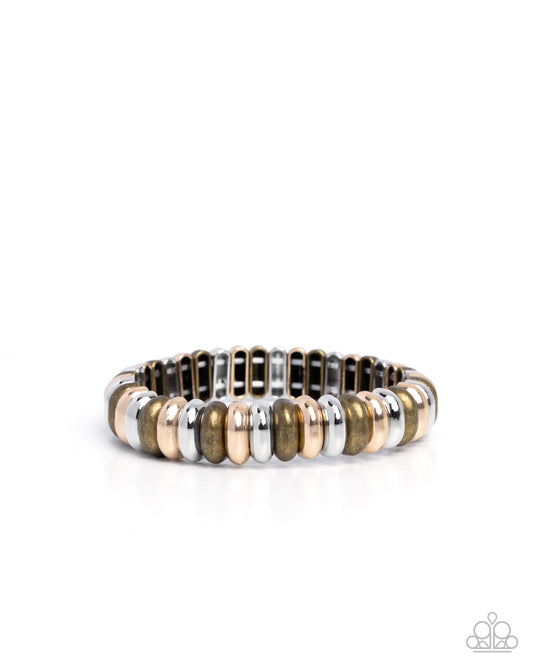 Multicolored Meeting - Brass, Gold, Silver Mixed Metal Stretchy Bracelet - Paparazzi Accessories