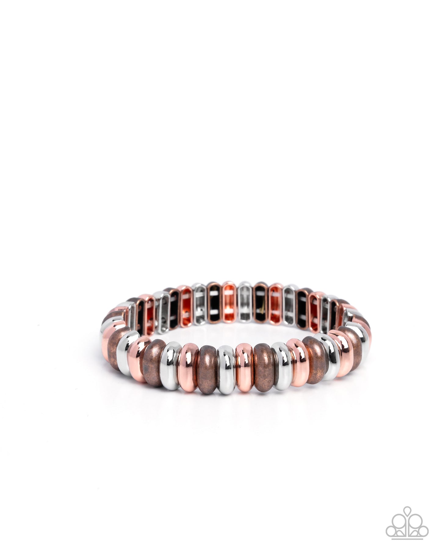 Multicolored Meeting - Copper & Silver Mixed Metal Stretchy Bracelet - Paparazzi Accessories