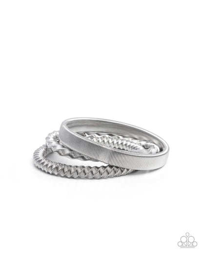 Tailored Texture - Silver Textured Stack Stretchy Bracelets - Paparazzi Accessories