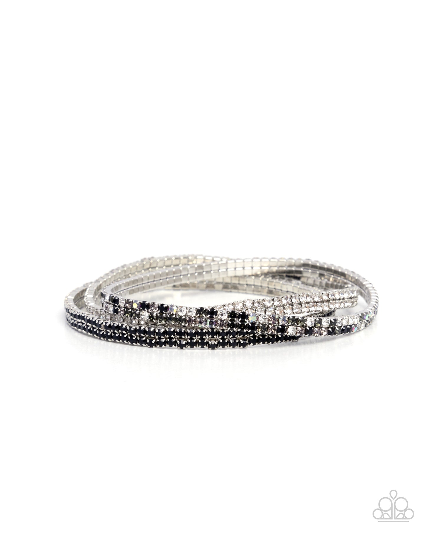 Tolerable Twinkle - Black, Hematite, Smoky Iridescent Rhinestone Silver Stretchy Bracelets - Paparazzi Accessories