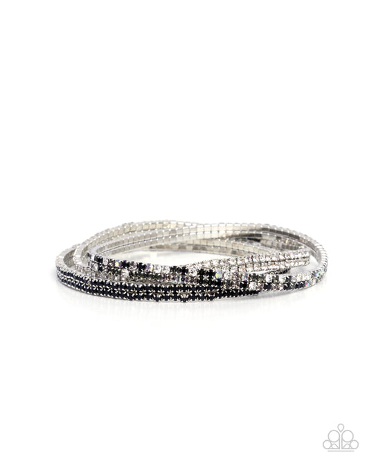 Tolerable Twinkle - Black, Hematite, Smoky Iridescent Rhinestone Silver Stretchy Bracelets - Paparazzi Accessories