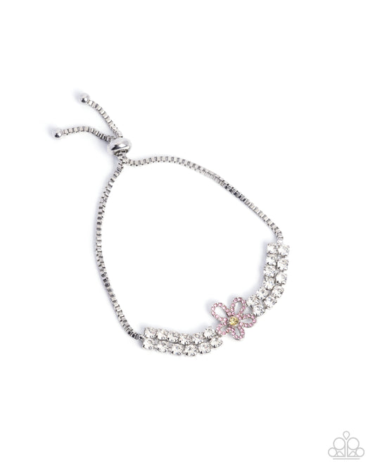 Blooming Breakthrough - Pink Rhinestone Flower Silver Sliding Closure Bracelet - Paparazzi Accessories