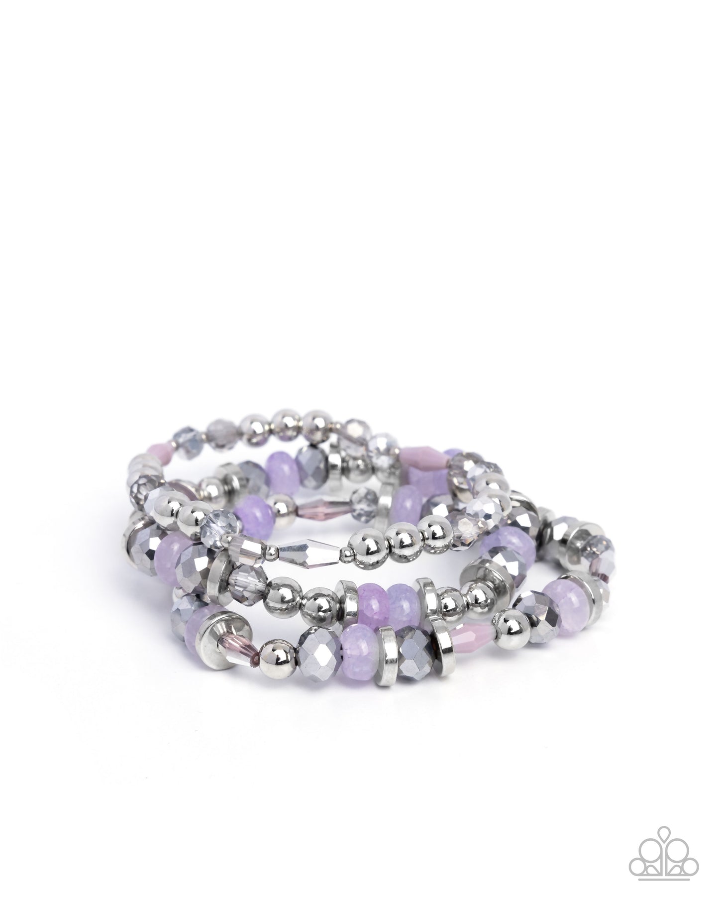 Naturally Noteworthy - Purple Beaded Silver Stretchy Bracelets - Paparazzi Accessories