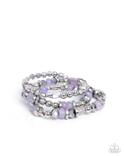 Naturally Noteworthy - Purple Beaded Silver Stretchy Bracelets - Paparazzi Accessories