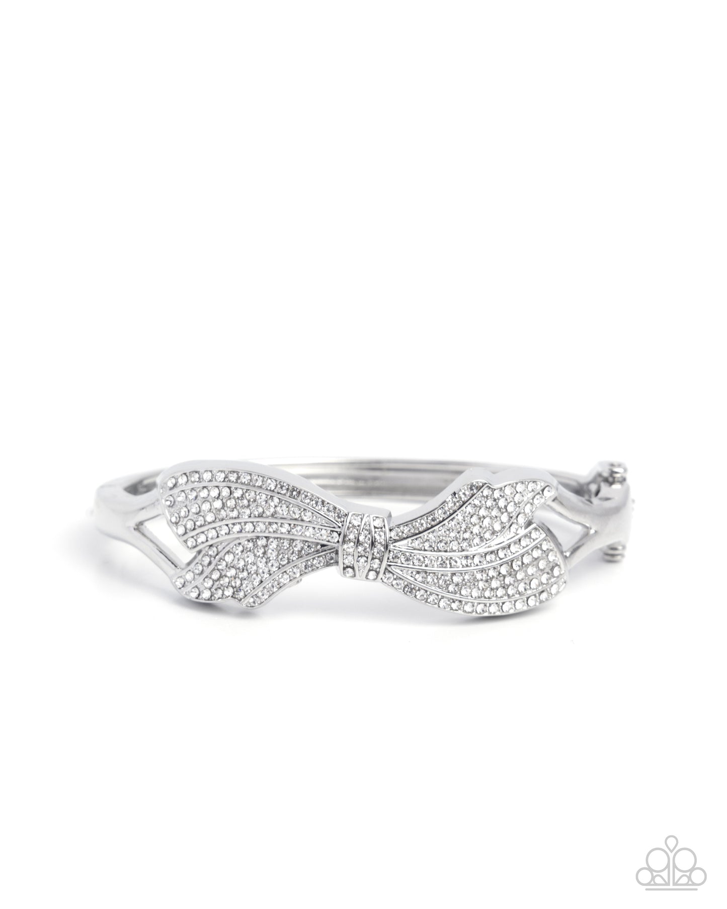 Blissful Bow - White Rhinestone Silver Hinge Bracelet - Paparazzi Accessories