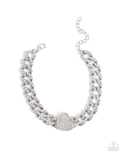 Humane Hearts - White Rhinestone Heart Bracelet - Paparazzi Accessories