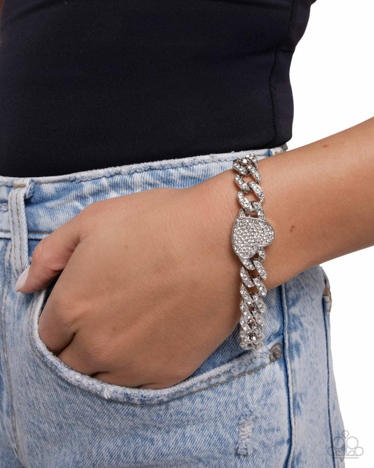 Humane Hearts - White Rhinestone Heart Bracelet - Paparazzi Accessories