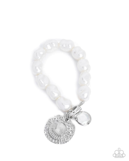 Coastal Cadenza - White Pearl Silver Ocean Charm Toggle Bracelet - Paparazzi Accessories
