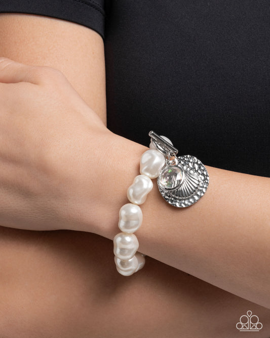 Coastal Cadenza - White Pearl Silver Ocean Charm Toggle Bracelet - Paparazzi Accessories