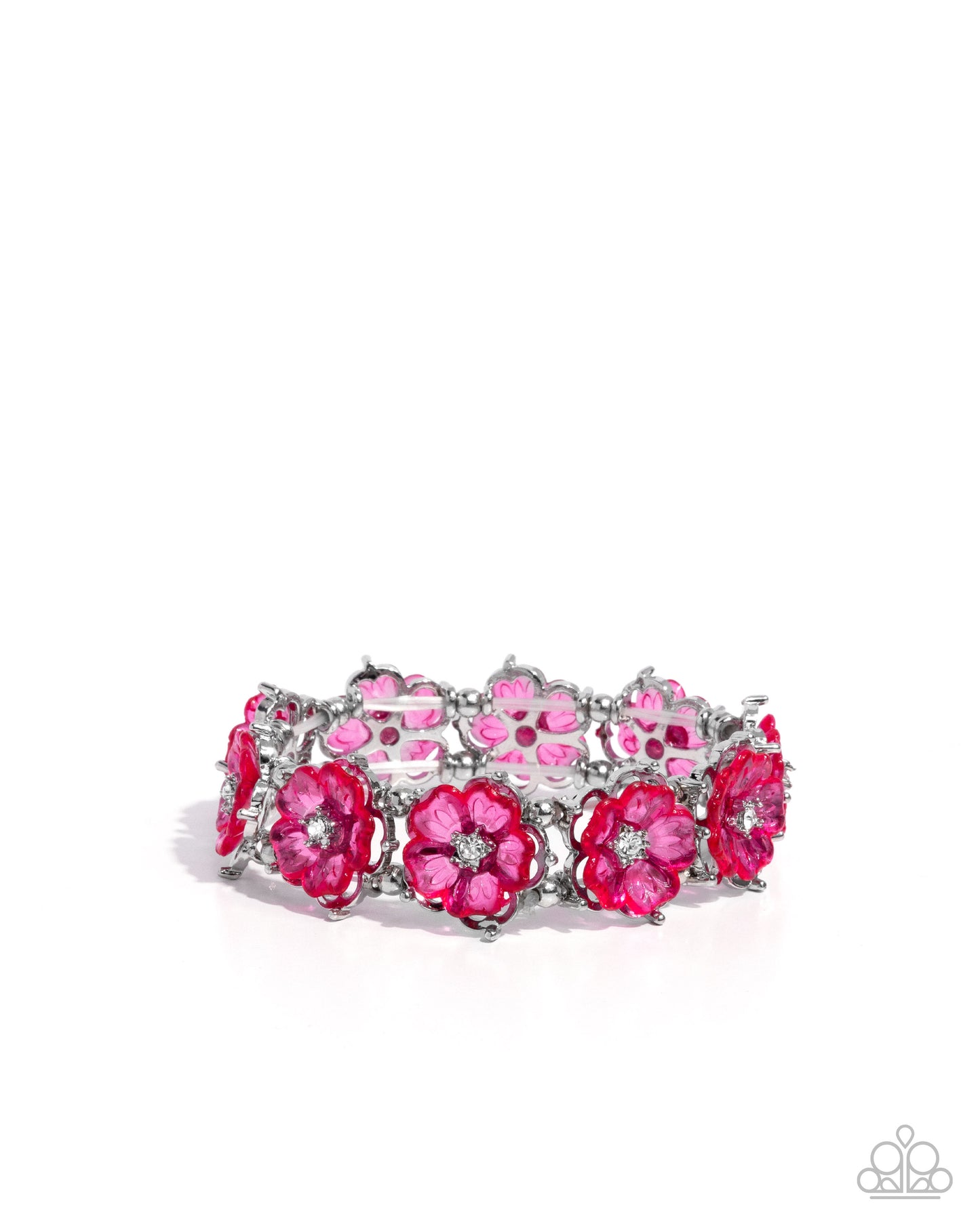 Floral Facility - Pink Rhinestone Stretch Bracelet - Paparazzi Accessories