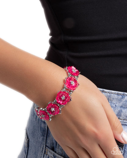 Floral Facility - Pink Rhinestone Stretch Bracelet - Paparazzi Accessories