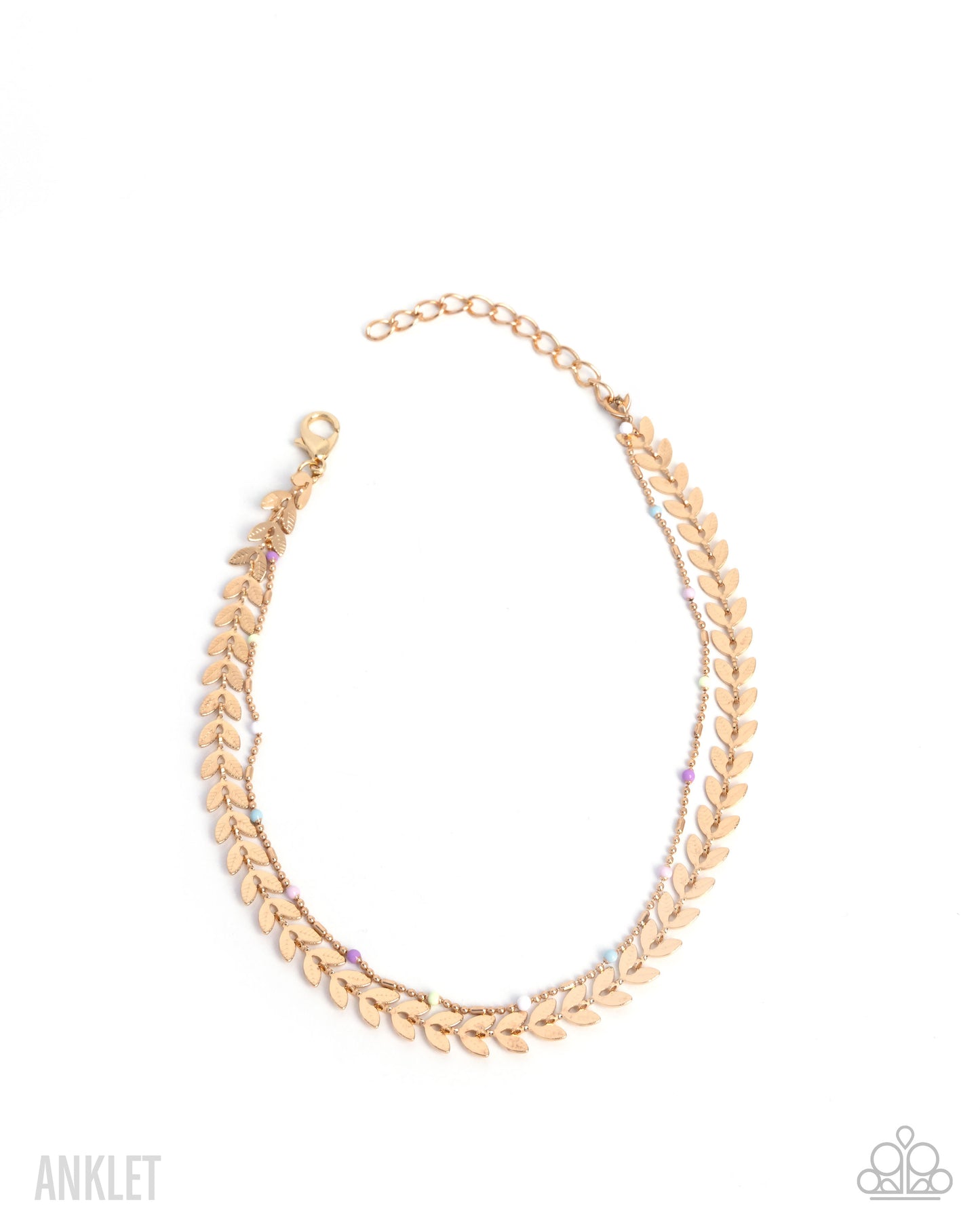 Actionable Anklet - Gold Leaves Multicolored Seed Beads Clasp Anklet - Paparazzi Accessories