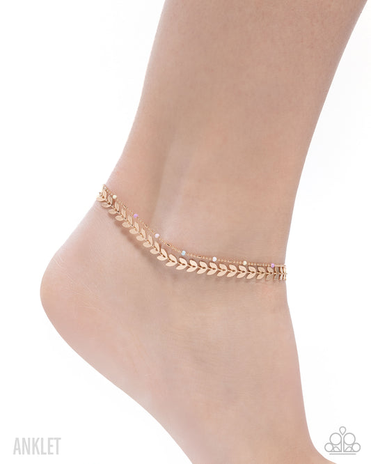 Actionable Anklet - Gold Leaves Multicolored Seed Beads Clasp Anklet - Paparazzi Accessories