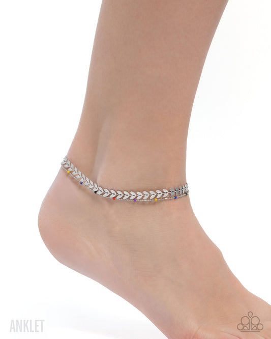Actionable Anklet - Multi Seed Beads Silver Leaves Clasp Anklet - Paparazzi Accessories