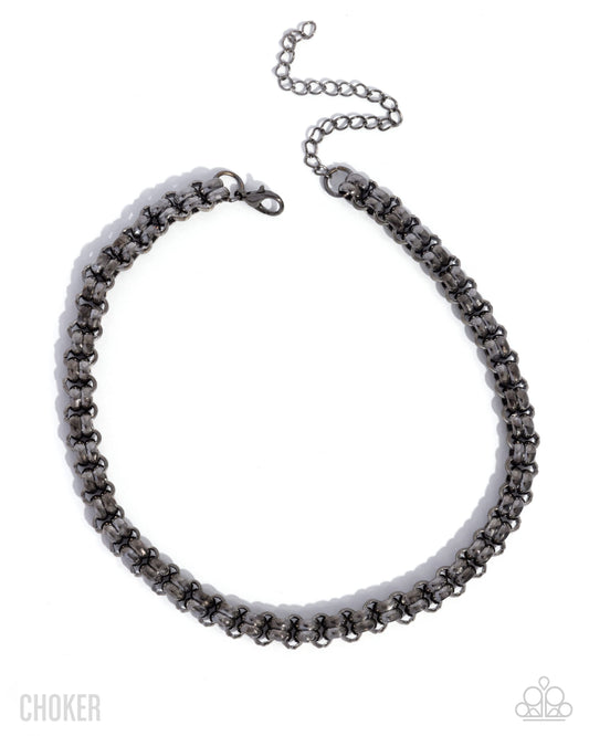Double Demand - Black Gunmetal Chicker Style Necklace - Paparazzi Accessories