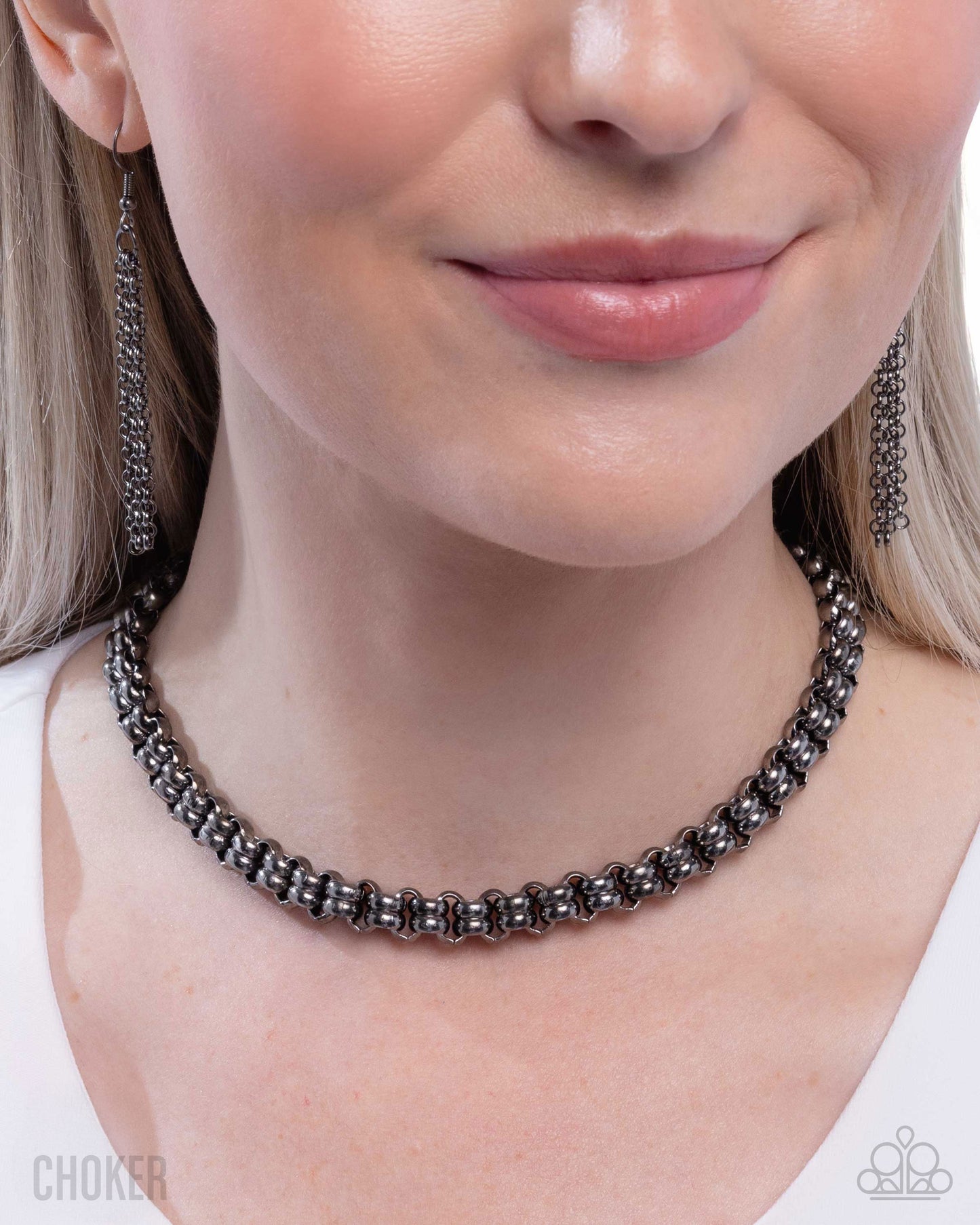 Double Demand - Black Gunmetal Chicker Style Necklace - Paparazzi Accessories