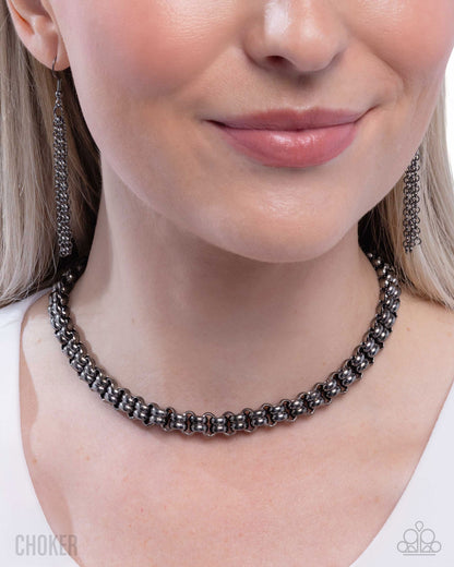 Double Demand - Black Gunmetal Chicker Style Necklace - Paparazzi Accessories