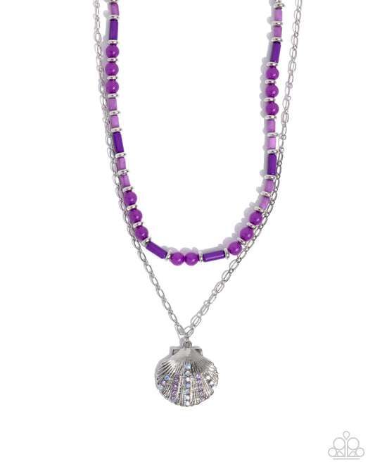 Superior Seashell - Purple Beads Iridescent Rhinestone Silver Shell Necklace - Paparazzi Accessories