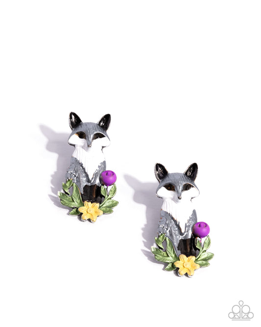 Fox Fanatic - Multi - Silver Enamel Fox Post Earrings - Paparazzi Accessories