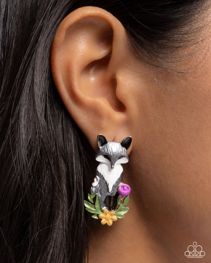 Fox Fanatic - Multi - Silver Enamel Fox Post Earrings - Paparazzi Accessories
