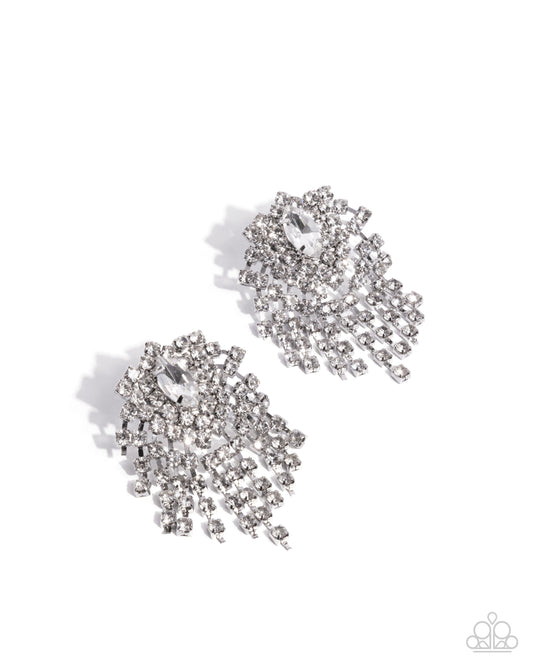 Breathtaking Ballad - White Rhinestone Silver Post Earrings - Paparazzi Accessories