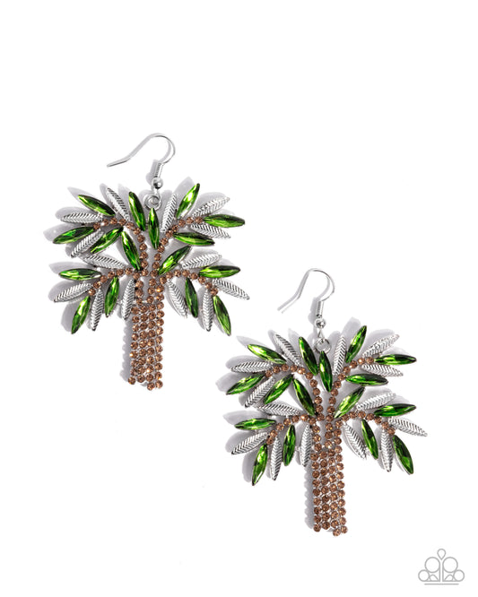 Palm Tree Pizzazz - Green Gem Silver Fishhook Earrings - Paparazzi Accessories