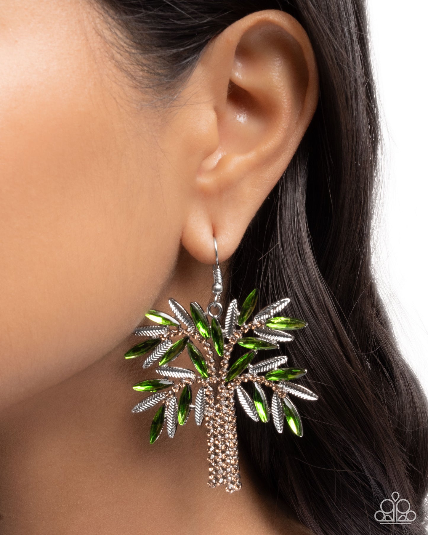 Palm Tree Pizzazz - Green Gem Silver Fishhook Earrings - Paparazzi Accessories