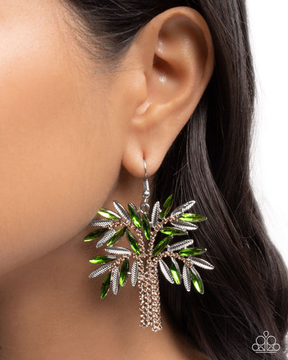 Palm Tree Pizzazz - Green Gem Silver Fishhook Earrings - Paparazzi Accessories
